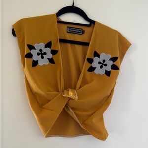 Retro Vintage Style Yellow Floral Knot-Front Top